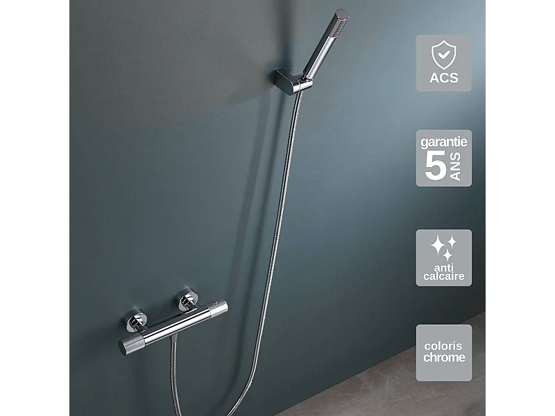 Ensemble de Douche Anti-Calcaire Thermostatique Chrome LINE BTD038-5