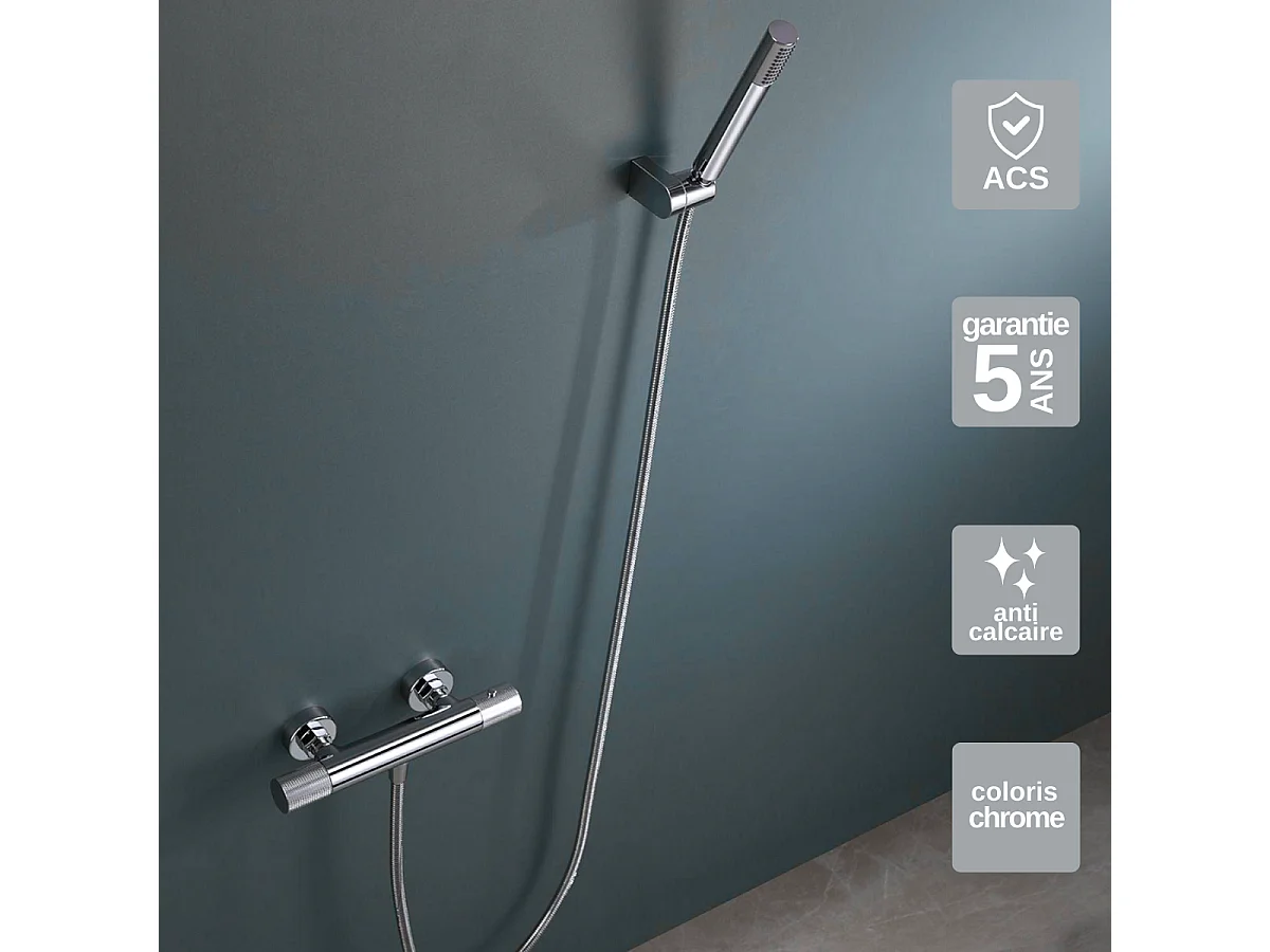 Ensemble de Douche Anti-Calcaire Thermostatique Chrome LINE BTD038-5