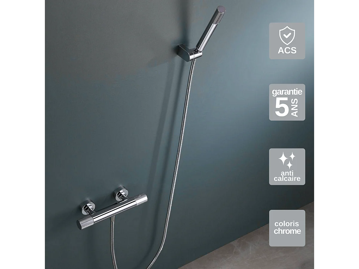 Ensemble de Douche Anti-Calcaire Thermostatique Chrome LINE BTD038-5