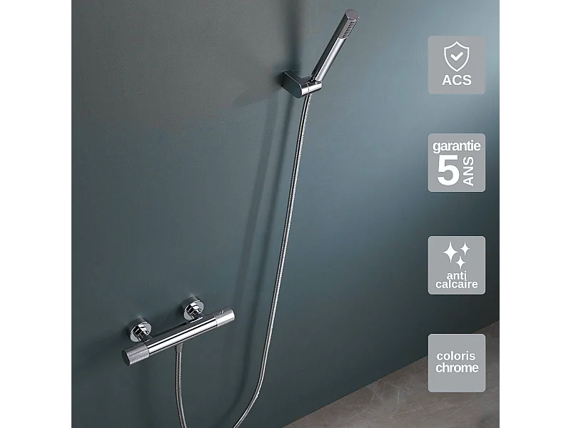 Ensemble de Douche Anti-Calcaire Thermostatique Chrome LINE BTD038-5