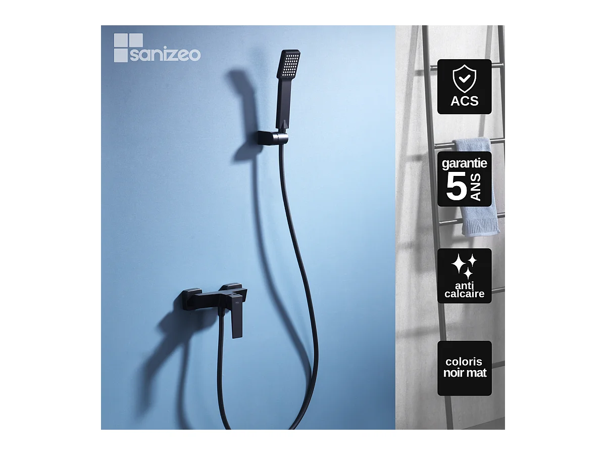 Ensemble de Douche Anti-Calcaire Noir Mat ART BDAR025-5NG