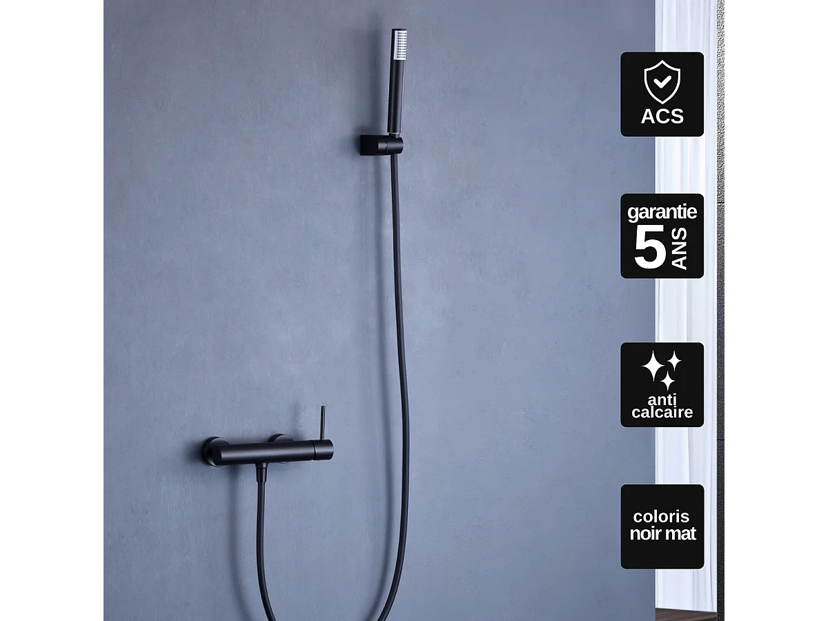 Ensemble de Douche Anti-Calcaire Noir Mat  MONZA BDM039-5NG