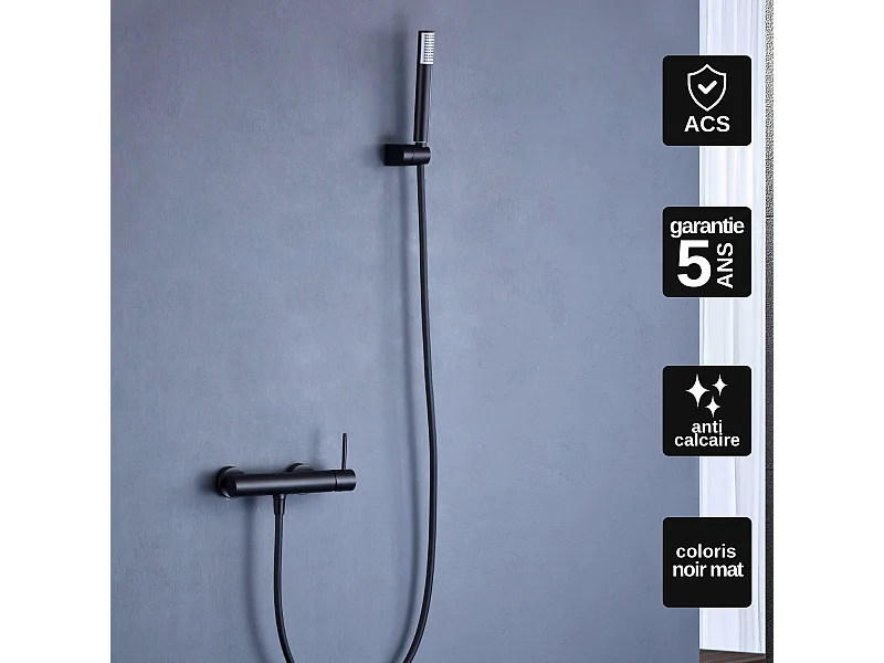 Ensemble de Douche Anti-Calcaire Noir Mat  MONZA BDM039-5NG