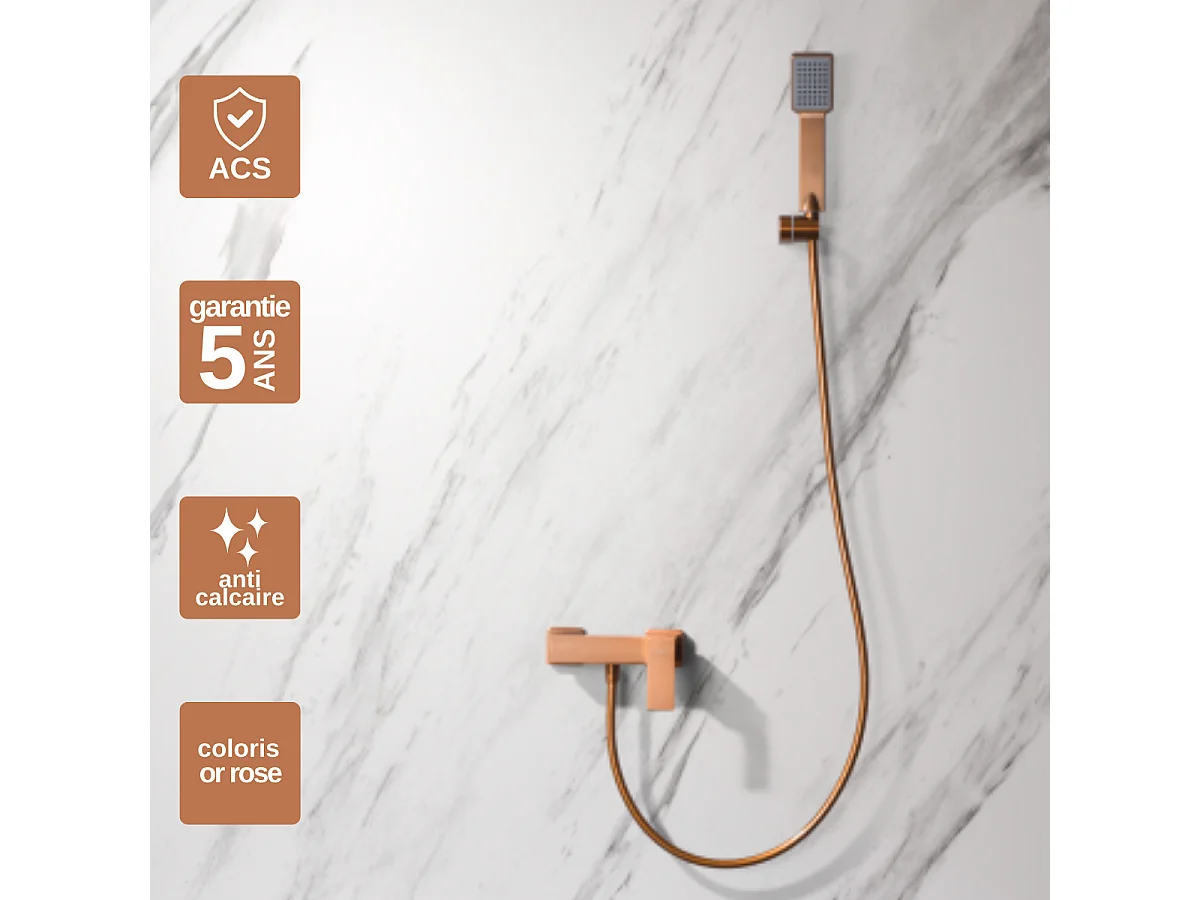 Ensemble de Douche Anti-Calcaire Or Rose Cuivré PISA BDP048-5ORC