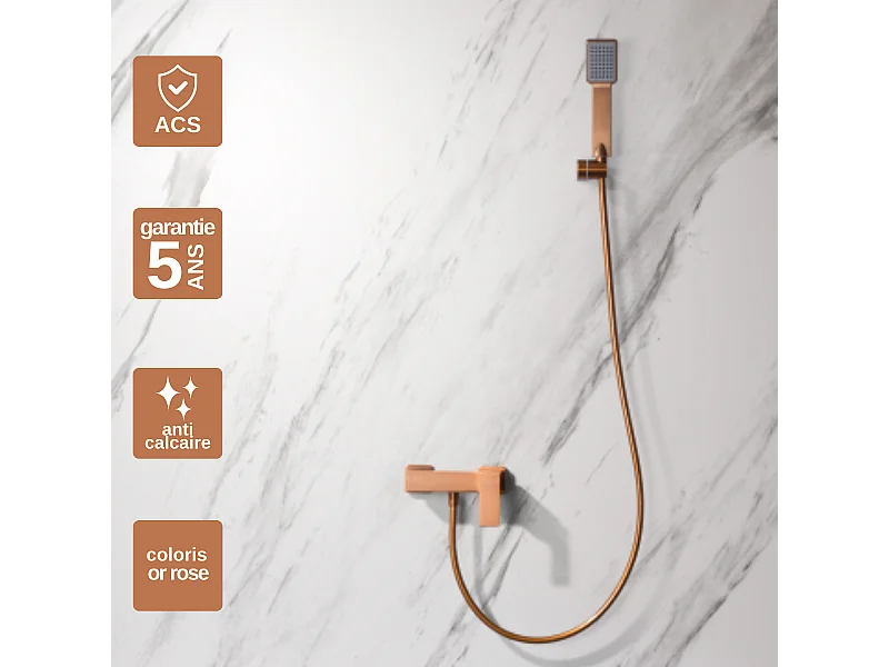 Ensemble de Douche Anti-Calcaire Or Rose Cuivré PISA BDP048-5ORC