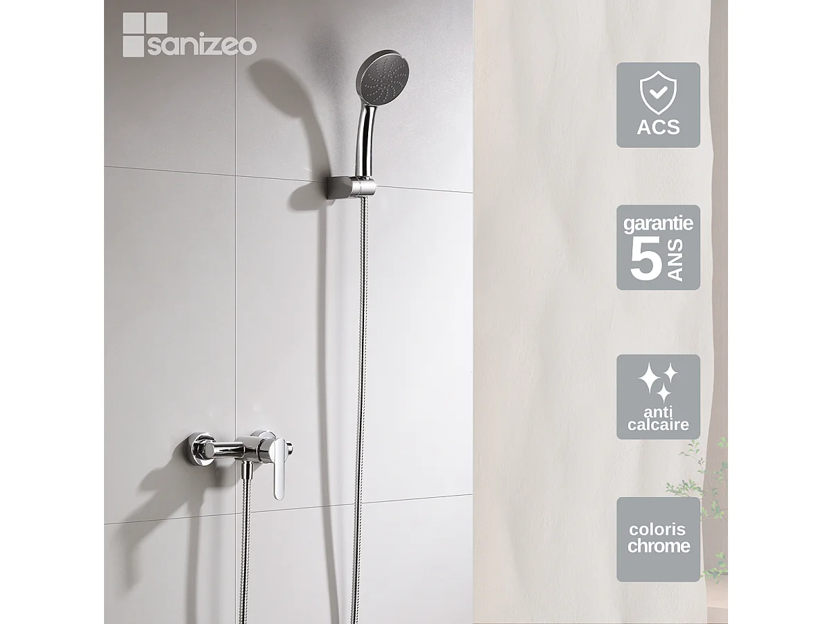 Ensemble de Douche Anti-Calcaire Chrome ROMA BDR001-5