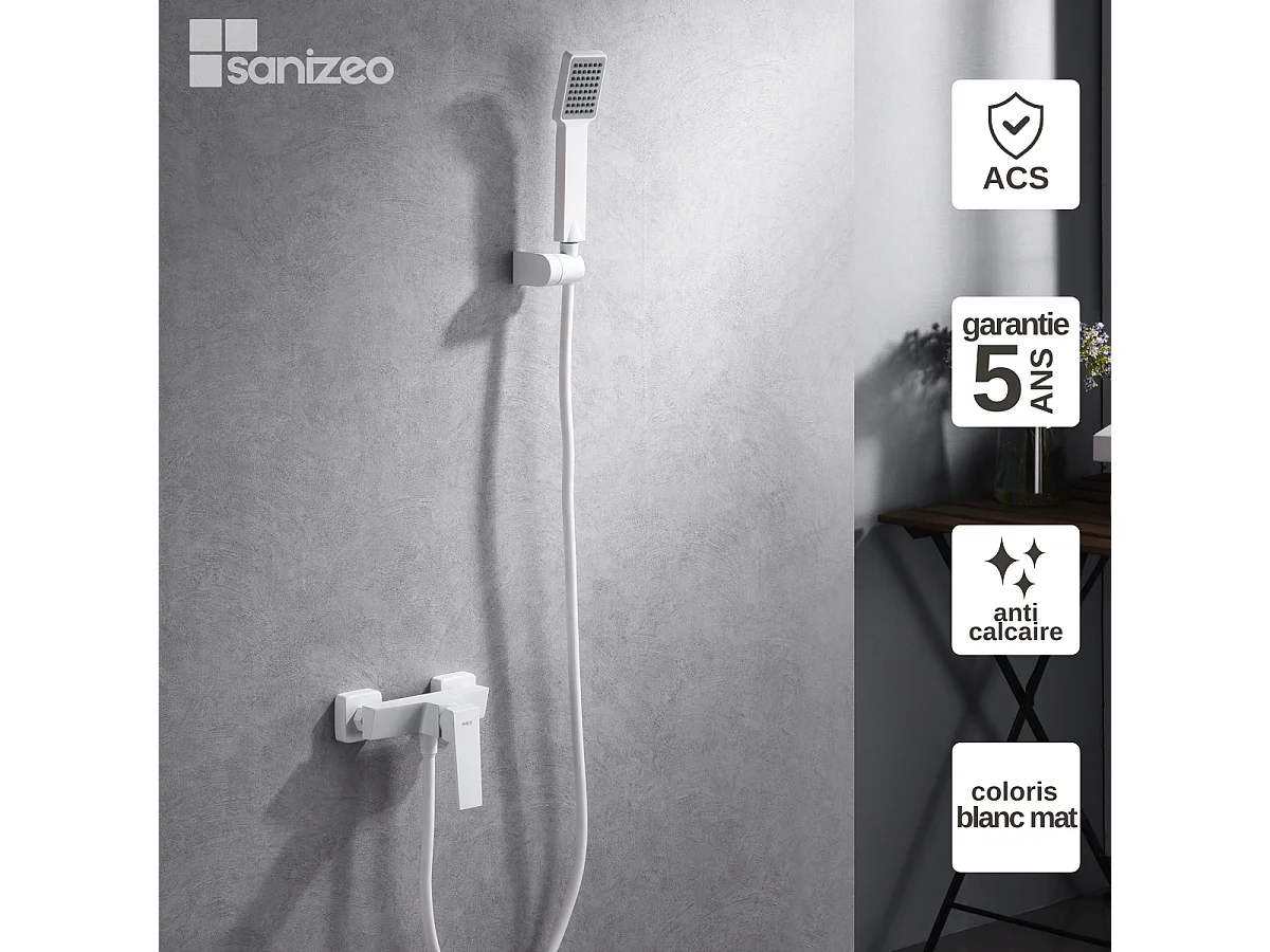Ensemble de Douche Anti-Calcaire Blanc Mat ART BDAR025-5BL