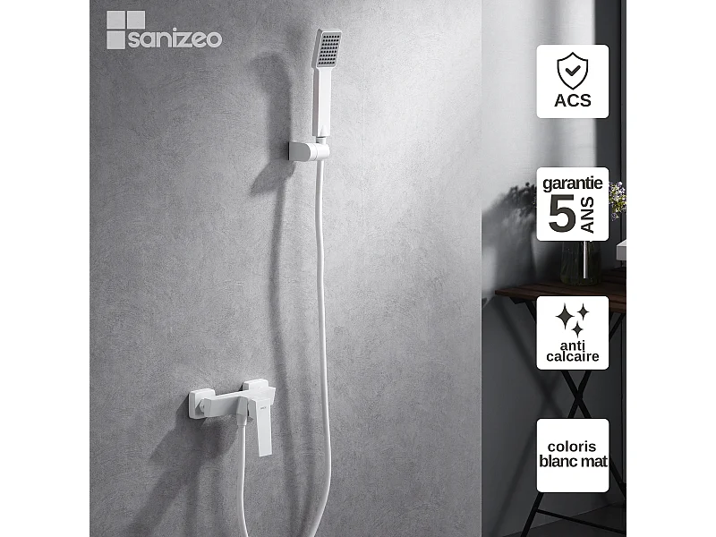 Ensemble de Douche Anti-Calcaire Blanc Mat ART BDAR025-5BL