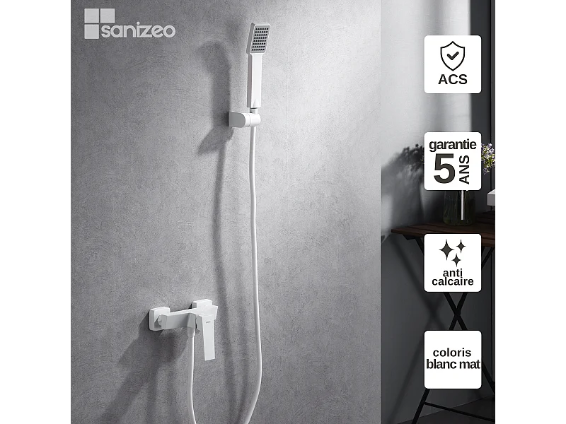 Ensemble de Douche Anti-Calcaire Blanc Mat ART BDAR025-5BL