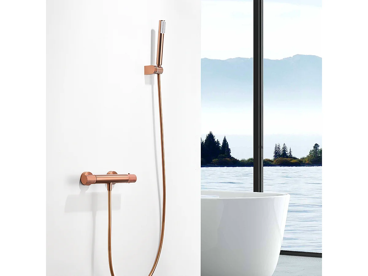 Ensemble de Douche Anti-Calcaire Thermostatique Or Rose Cuivré LINE BTD038-5/ORC