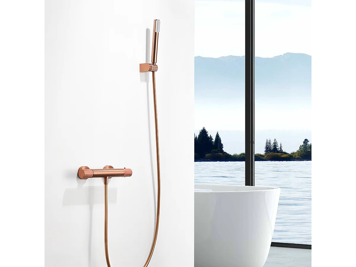Ensemble de Douche Anti-Calcaire Thermostatique Or Rose Cuivré LINE BTD038-5/ORC