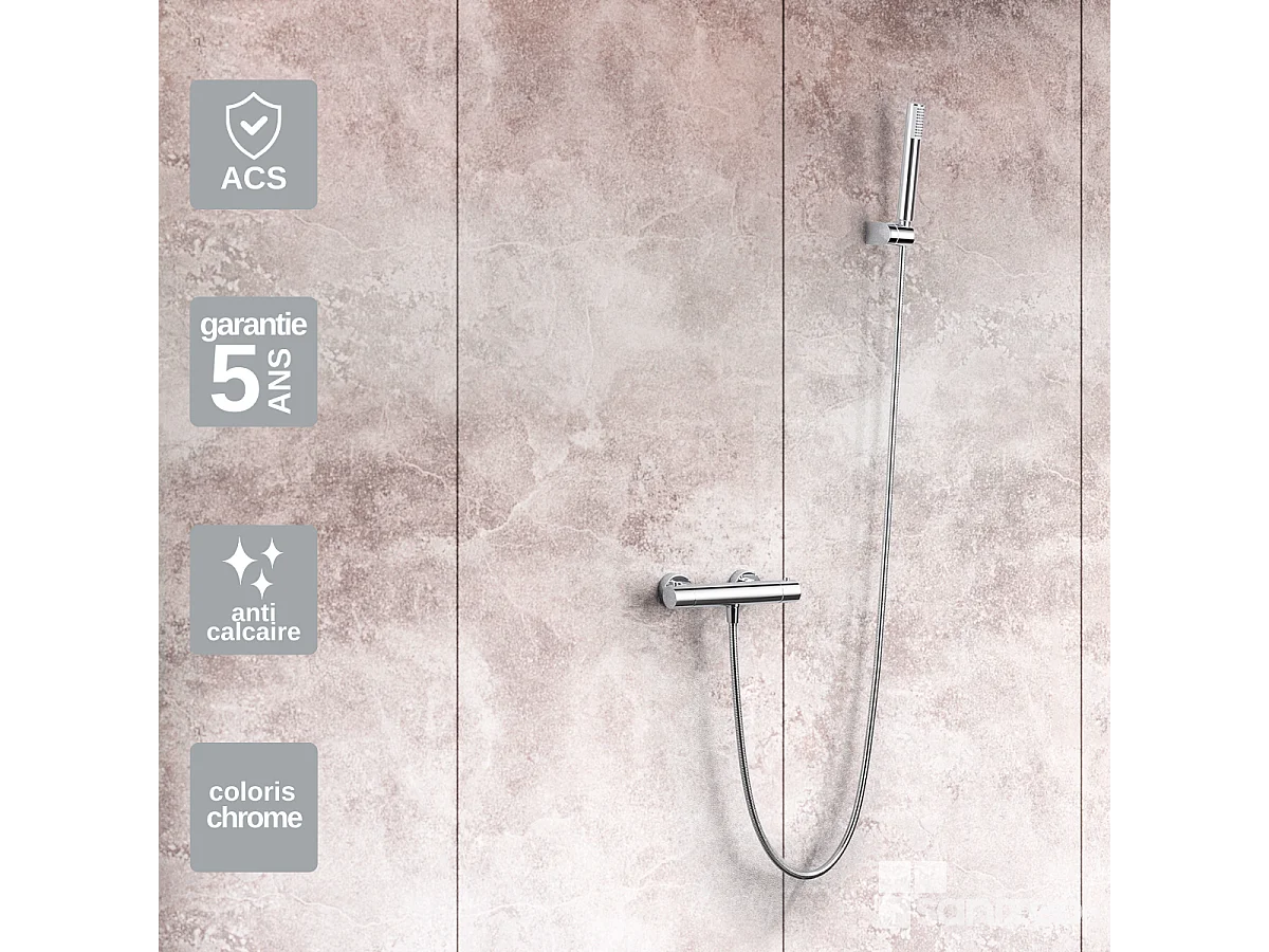 Ensemble de Douche Thermostatique Anti-Calcaire Chrome MONZA BTM039-5