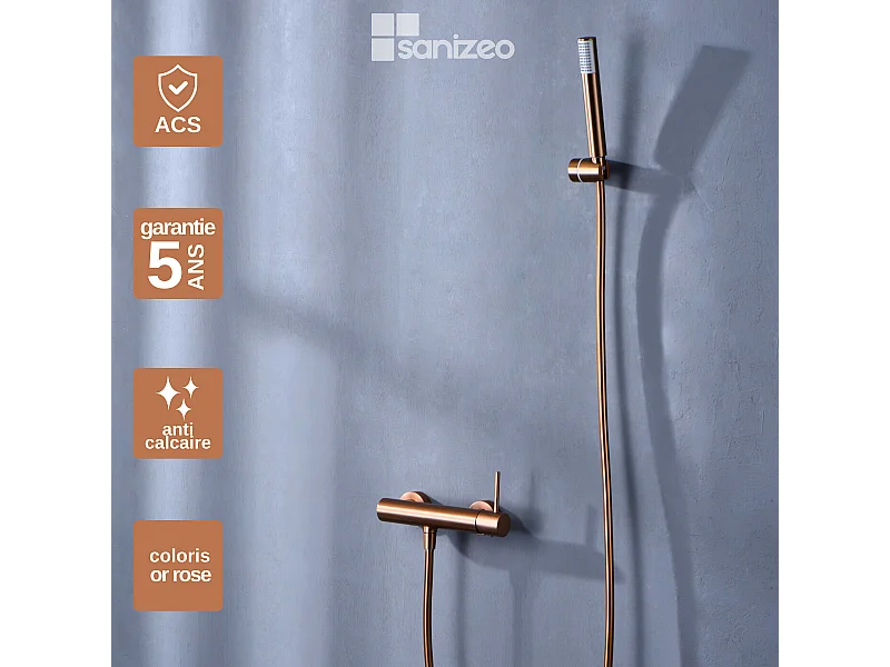 Ensemble de Douche Anti-Calcaire Or Rose Cuivré MONZA BDM039-5ORC