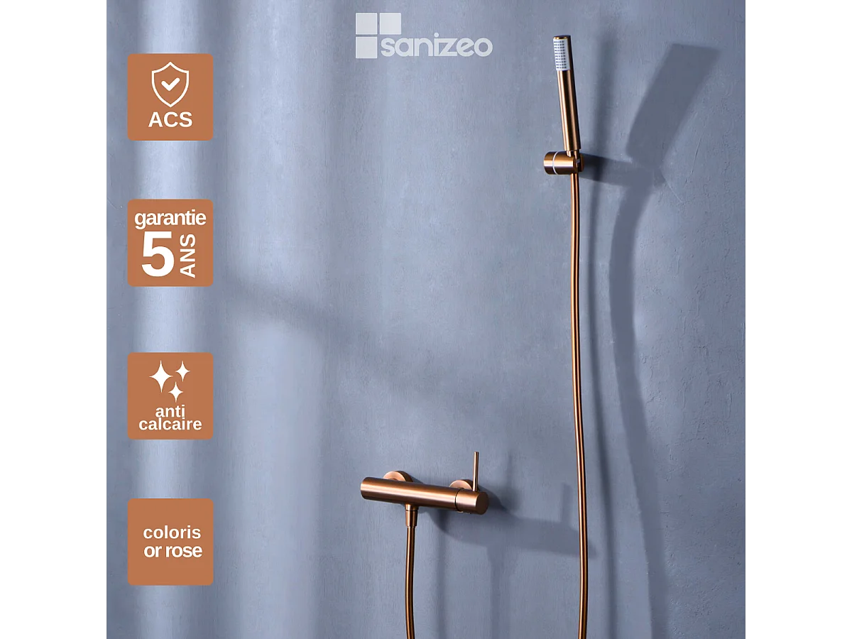 Ensemble de Douche Anti-Calcaire Or Rose Cuivré MONZA BDM039-5ORC
