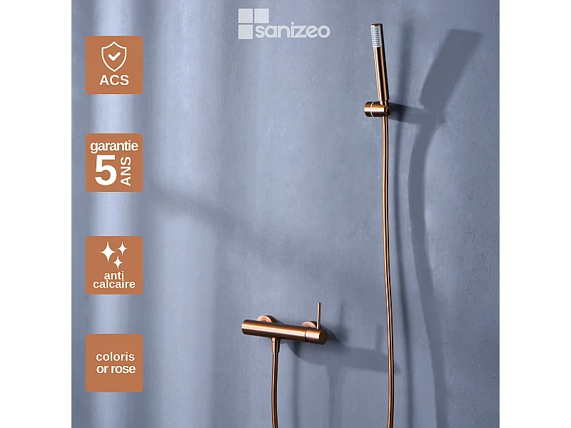 Ensemble de Douche Anti-Calcaire Or Rose Cuivré MONZA BDM039-5ORC
