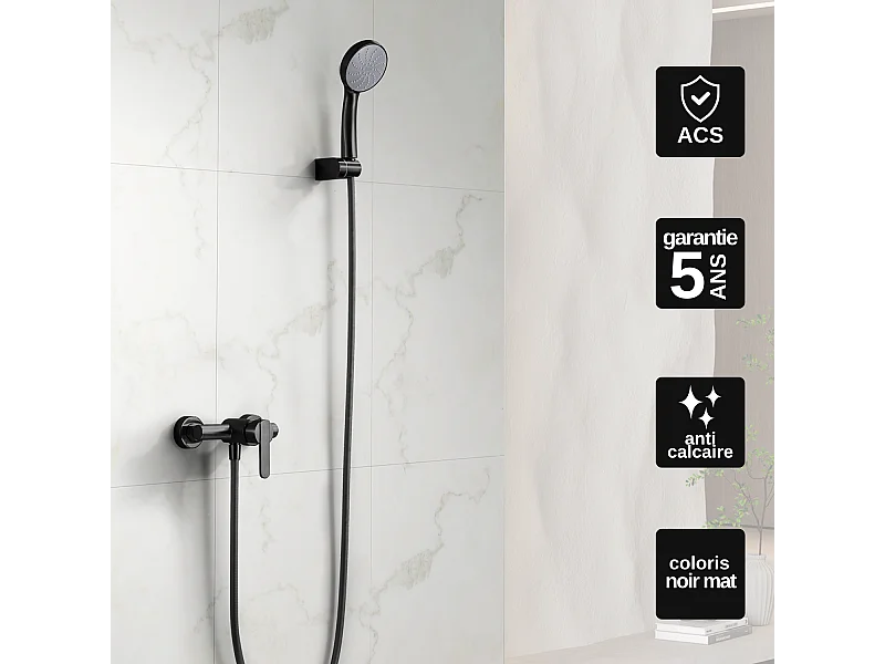 Ensemble de Douche Anti-Calcaire Noir Mat ROMA BDR001-5NG