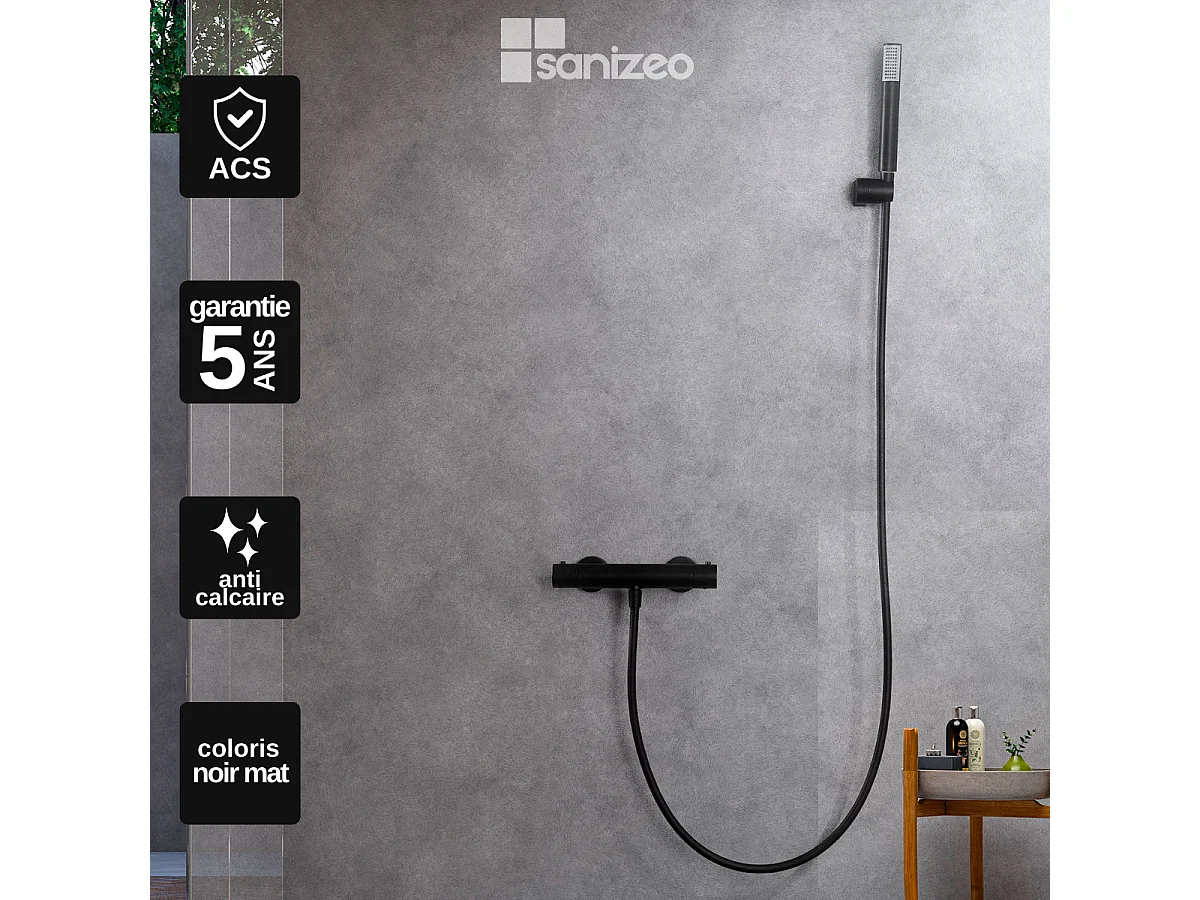 Ensemble de Douche Thermostatique Anti-Calcaire Noir Mat MONZA BTM039-5NG