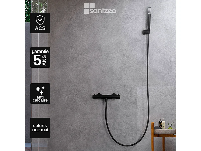 Ensemble de Douche Thermostatique Anti-Calcaire Noir Mat MONZA BTM039-5NG