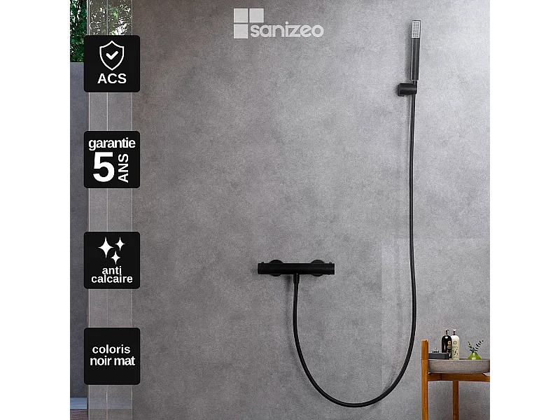 Ensemble de Douche Thermostatique Anti-Calcaire Noir Mat MONZA BTM039-5NG