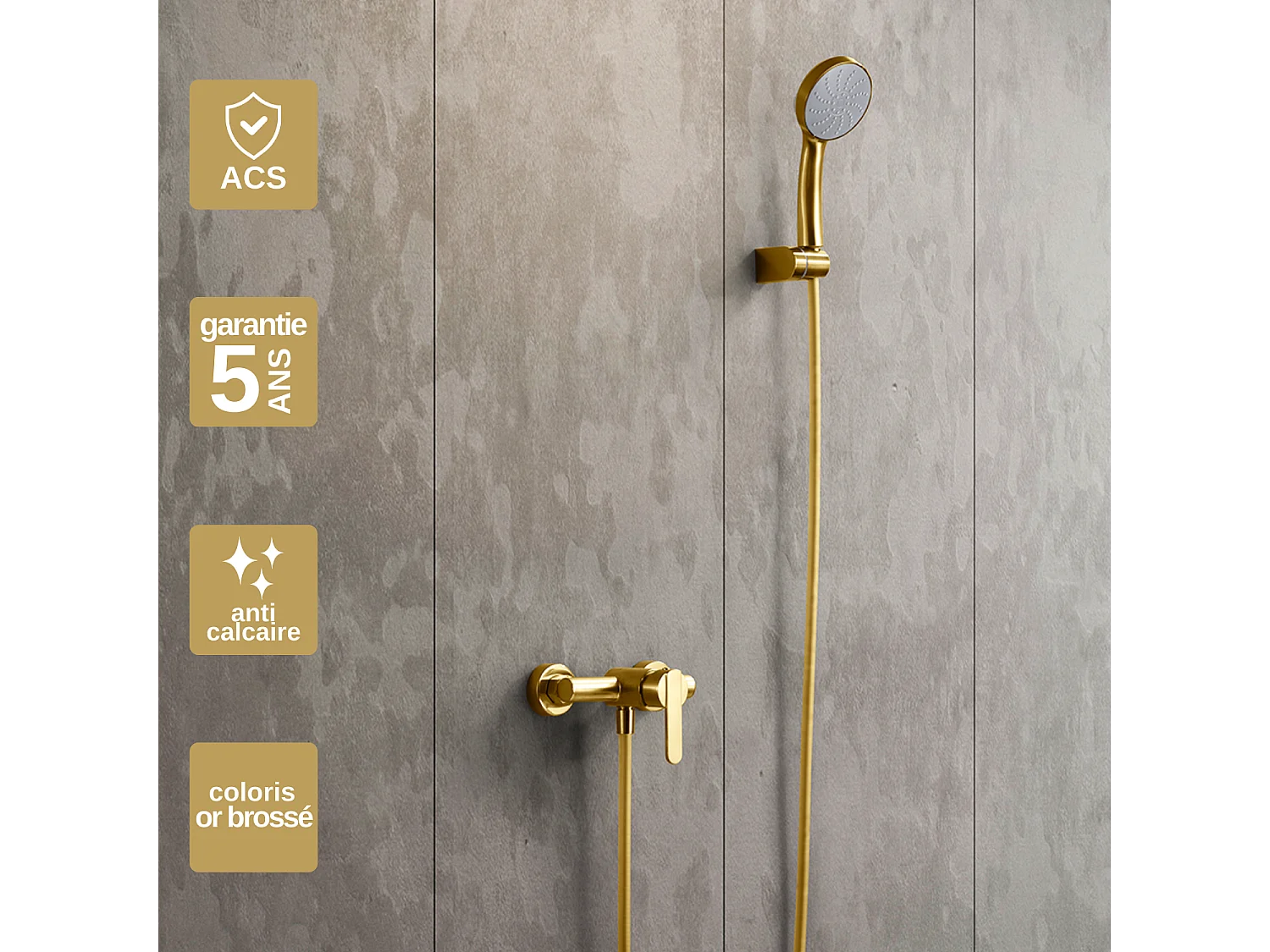 Ensemble de Douche Anti-Calcaire Or Brossé ROMA BDR001-5OC