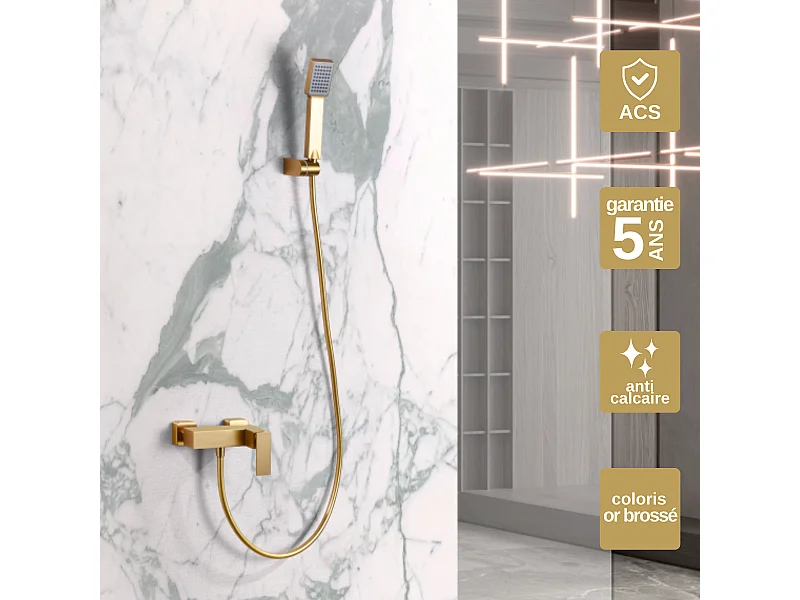 Ensemble de Douche Anti-Calcaire Or Brossé PISA BDP048-5OC