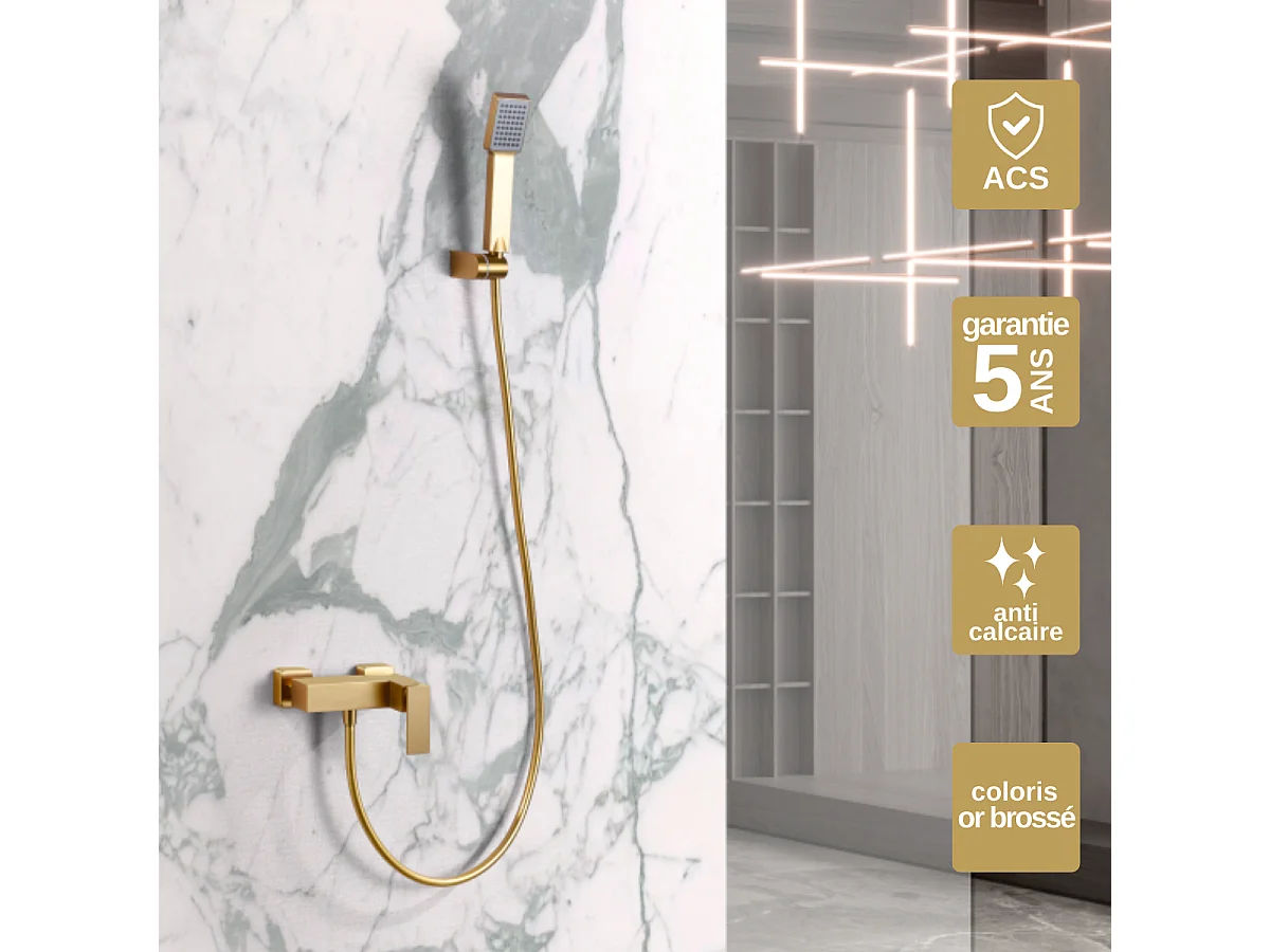 Ensemble de Douche Anti-Calcaire Or Brossé PISA BDP048-5OC