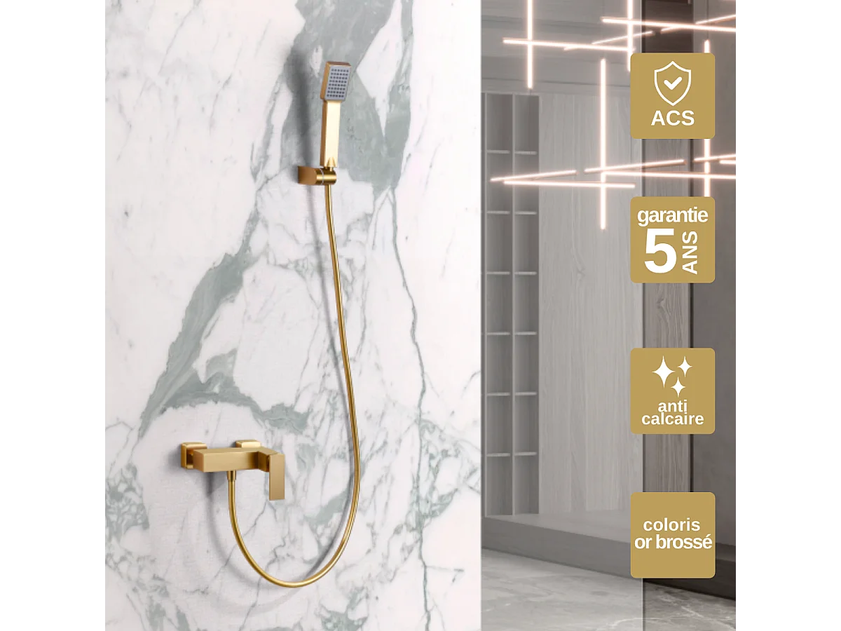 Ensemble de Douche Anti-Calcaire Or Brossé PISA BDP048-5OC