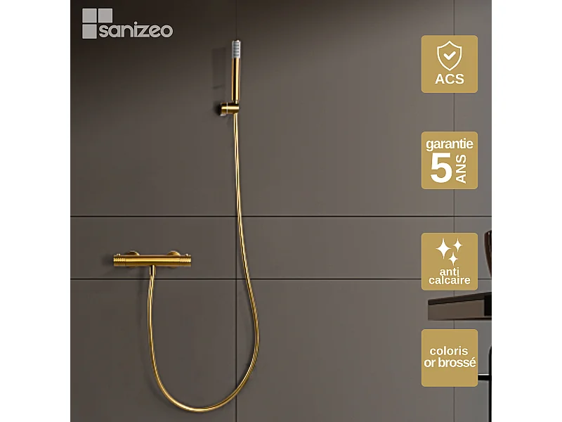 Ensemble de Douche Thermostatique Anti-Calcaire Or Brossé GENOVA BDG053-5OC
