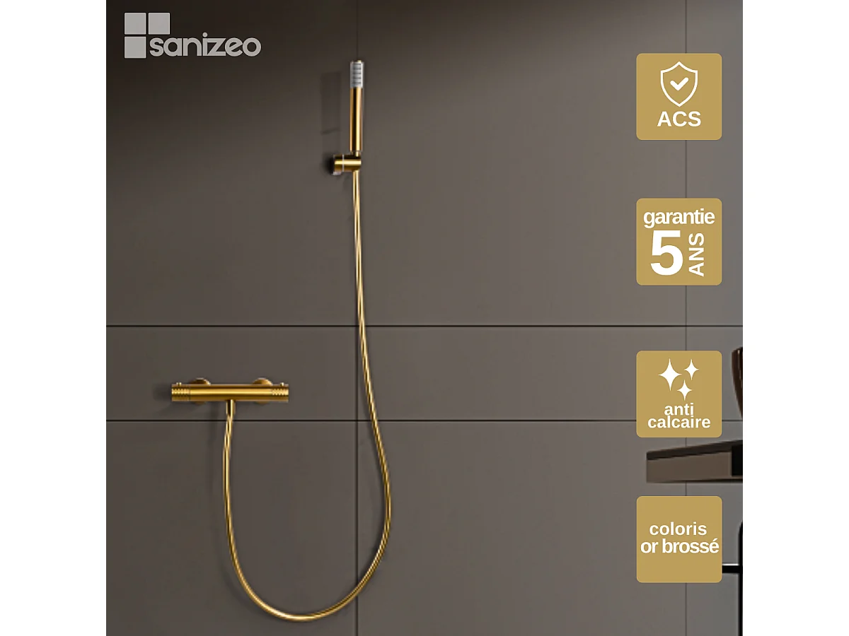 Ensemble de Douche Thermostatique Anti-Calcaire Or Brossé GENOVA BDG053-5OC