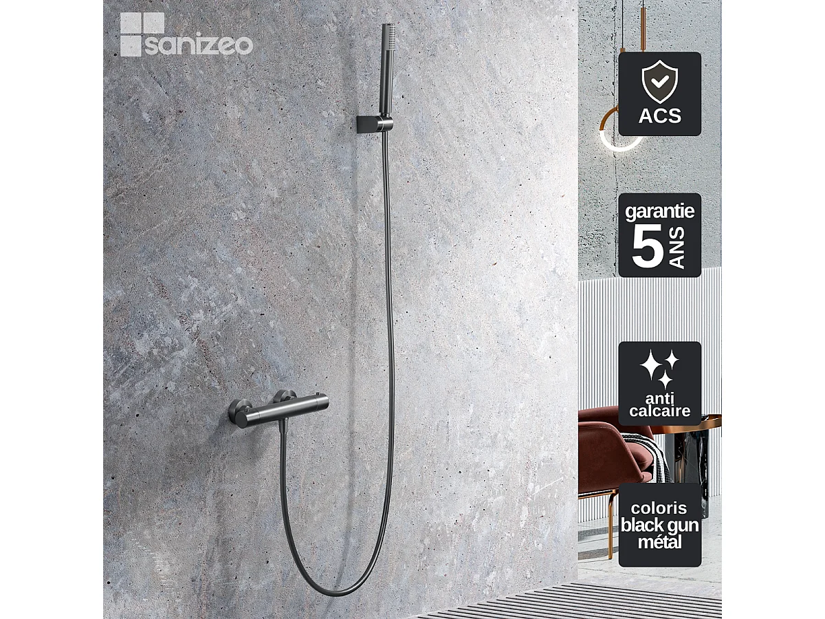 Ensemble de Douche Thermostatique Anti-Calcaire Black Gun Métal MONZA BTM039-5BGM