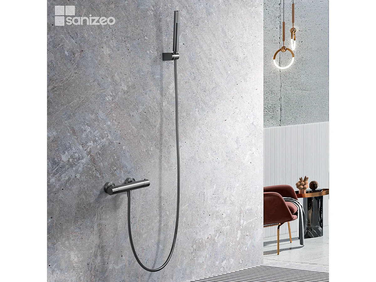 Ensemble de Douche Thermostatique Anti-Calcaire Black Gun Métal MONZA BTM039-5BGM