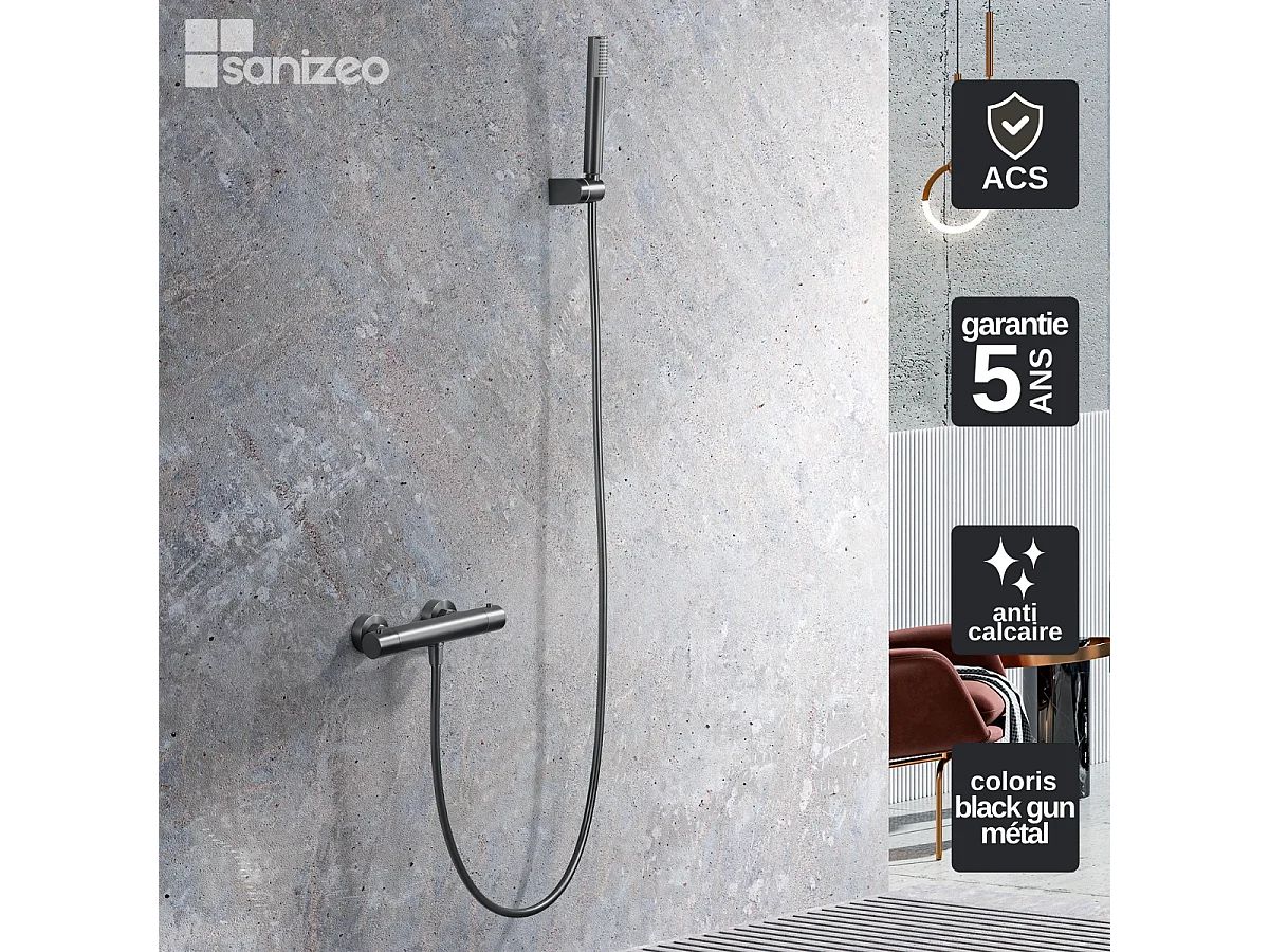 Ensemble de Douche Thermostatique Anti-Calcaire Black Gun Métal MONZA BTM039-5BGM