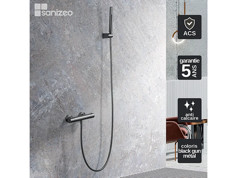 Ensemble de Douche Thermostatique Anti-Calcaire Black Gun Métal MONZA BTM039-5BGM