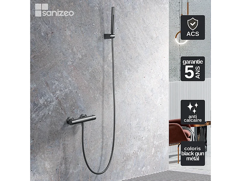 Ensemble de Douche Thermostatique Anti-Calcaire Black Gun Métal MONZA BTM039-5BGM