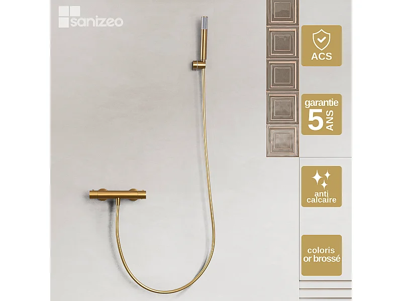 Ensemble de Douche Thermostatique Anti-Calcaire Or Brossé MONZA BTM039-5OC