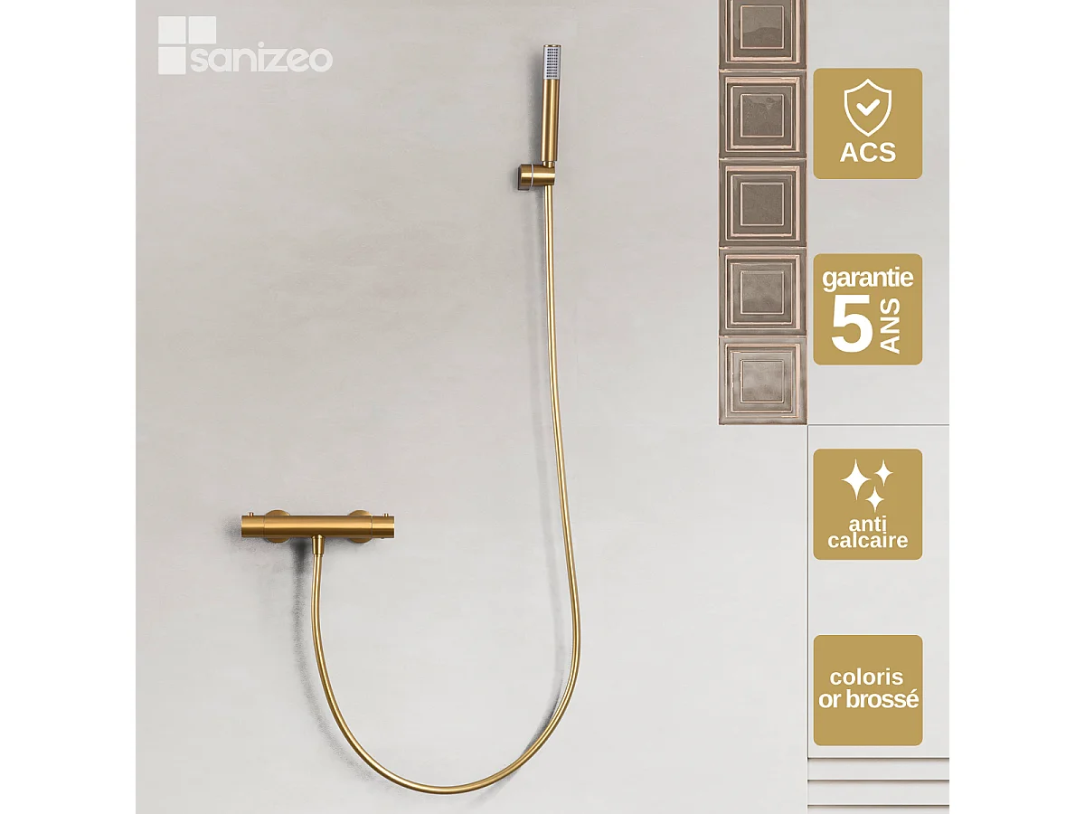 Ensemble de Douche Thermostatique Anti-Calcaire Or Brossé MONZA BTM039-5OC