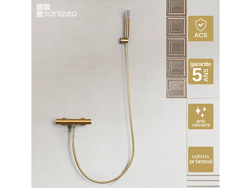 Ensemble de Douche Thermostatique Anti-Calcaire Or Brossé MONZA BTM039-5OC