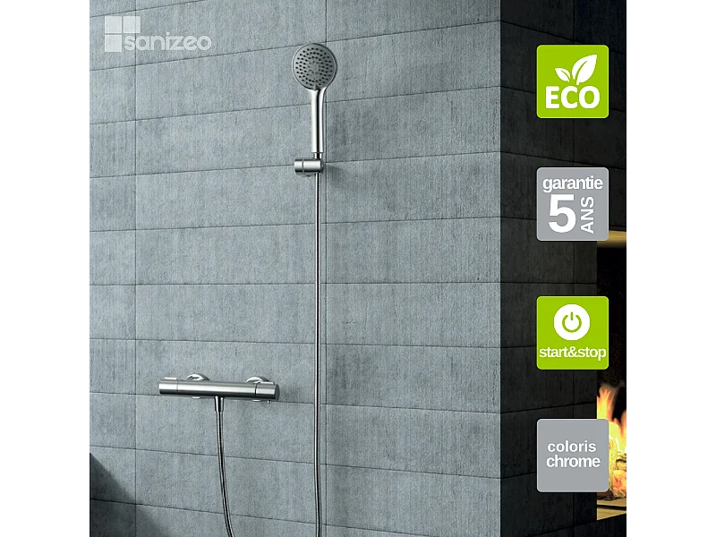 Ensemble de Douche Thermostatique Économie d'Eau Chrome ECO-KENT BTK017-5ECO