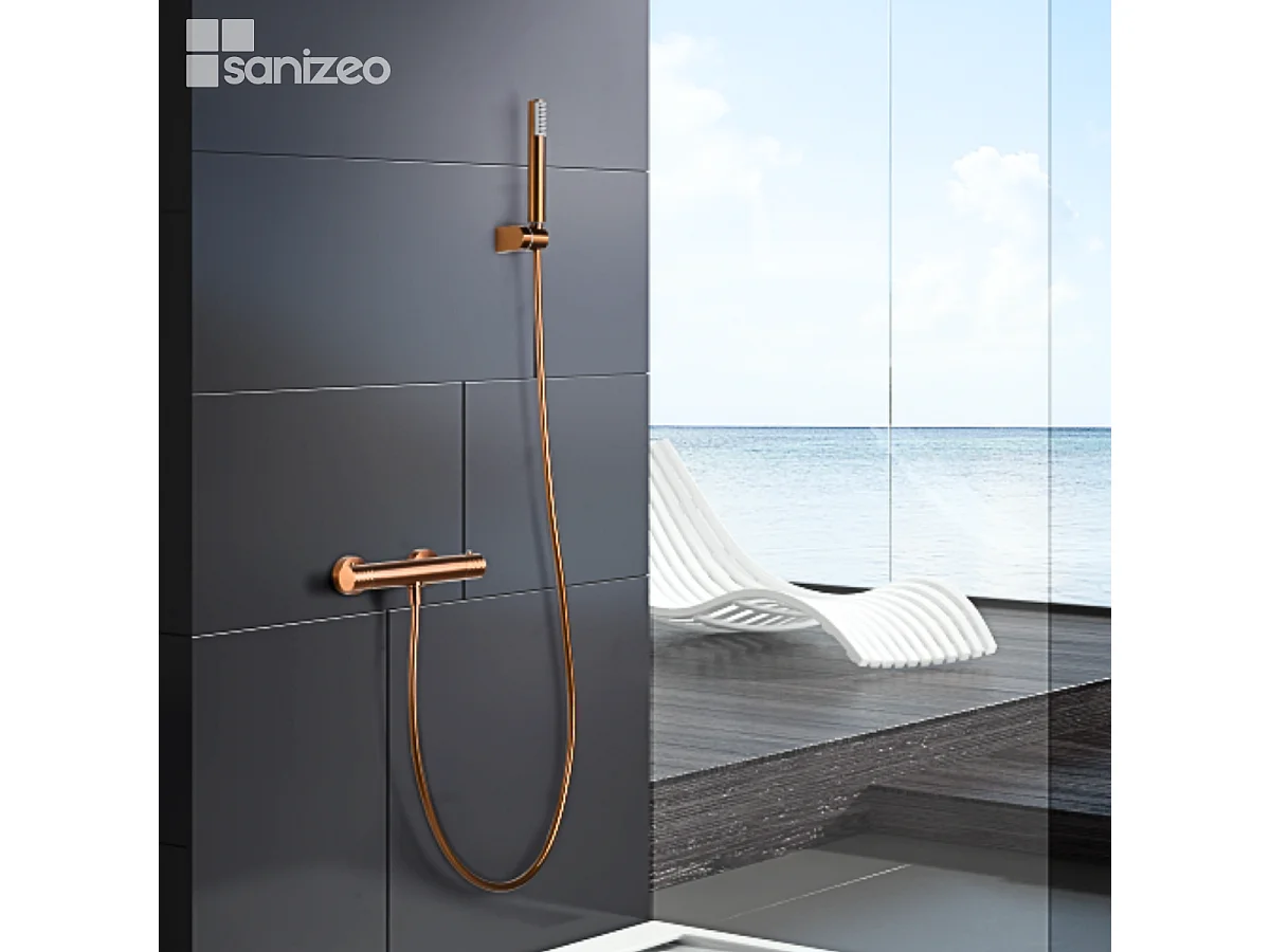 Ensemble de Douche Thermostatique Anti-Calcaire Or Rose Cuivré GENOVA BDG053-5ORC