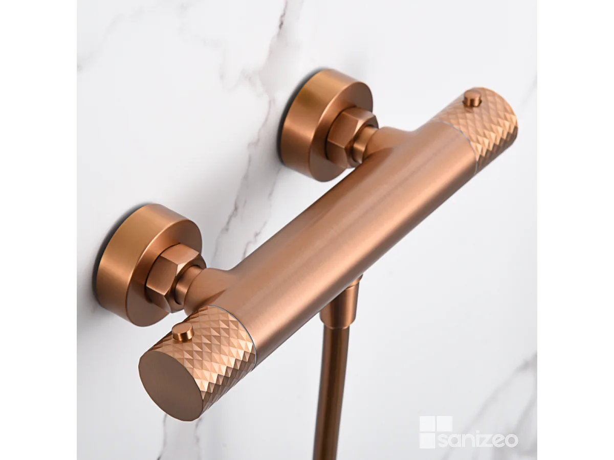 Ensemble de Douche Thermostatique Anti-Calcaire Or Rose Cuivré GENOVA BDG053-5ORC