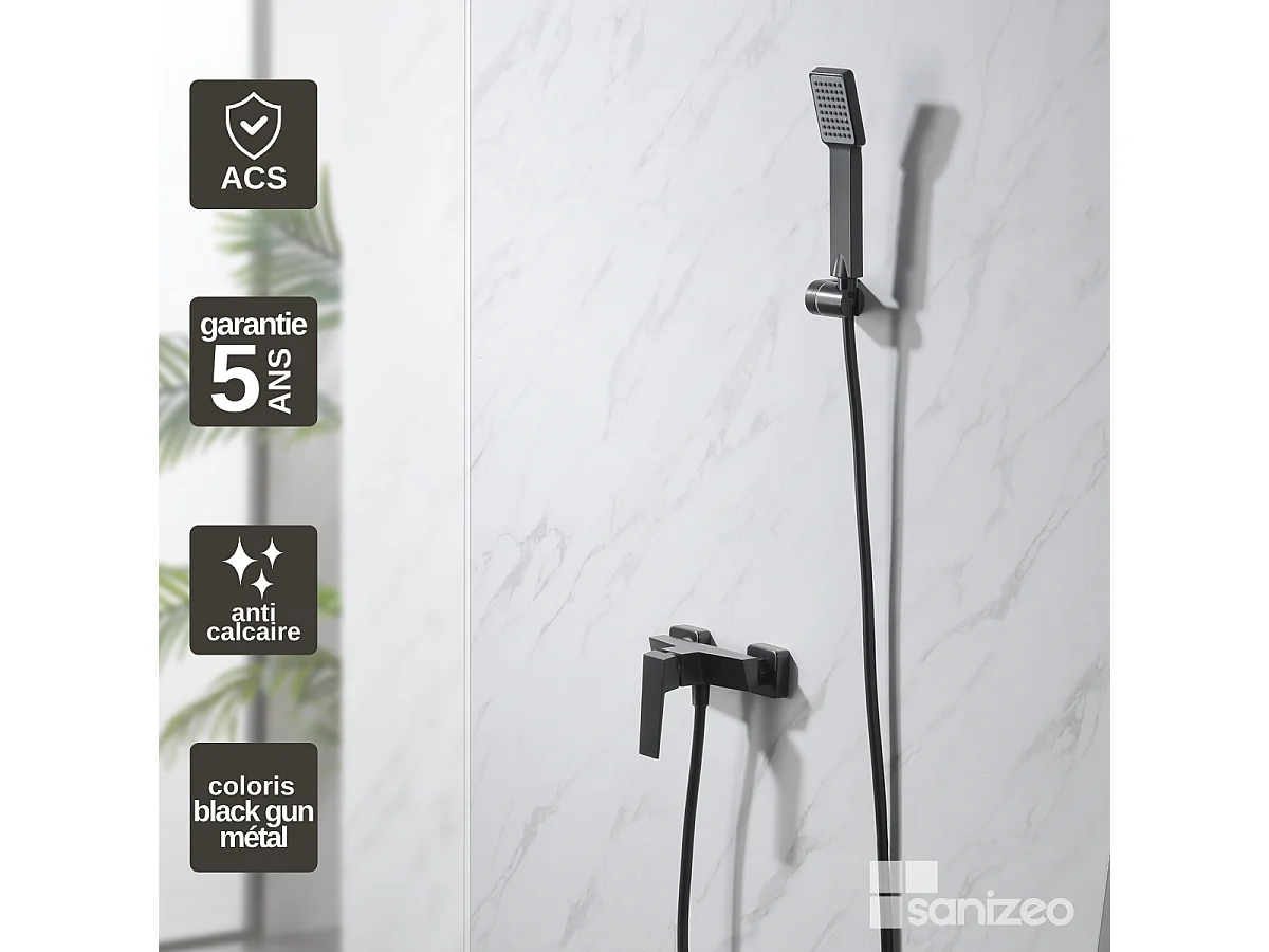 Ensemble de Douche Anti-Calcaire Black Gun Métal ART BDAR025-5BGM