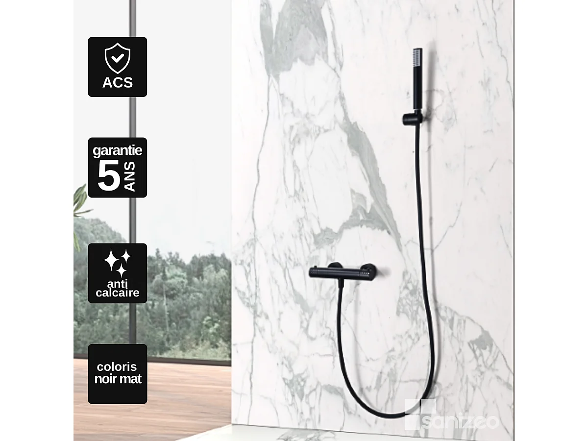 Ensemble de Douche Thermostatique Anti-Calcaire Noir Mat GENOVA BDG053-5NG