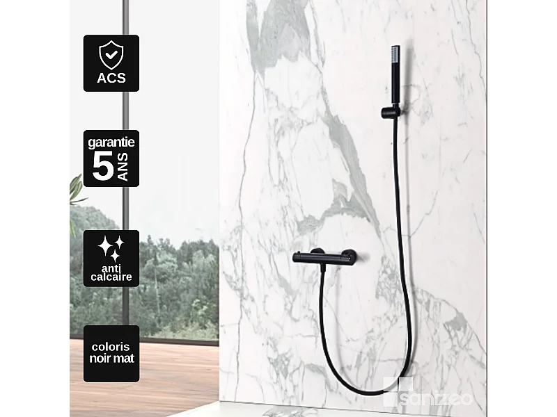 Ensemble de Douche Thermostatique Anti-Calcaire Noir Mat GENOVA BDG053-5NG