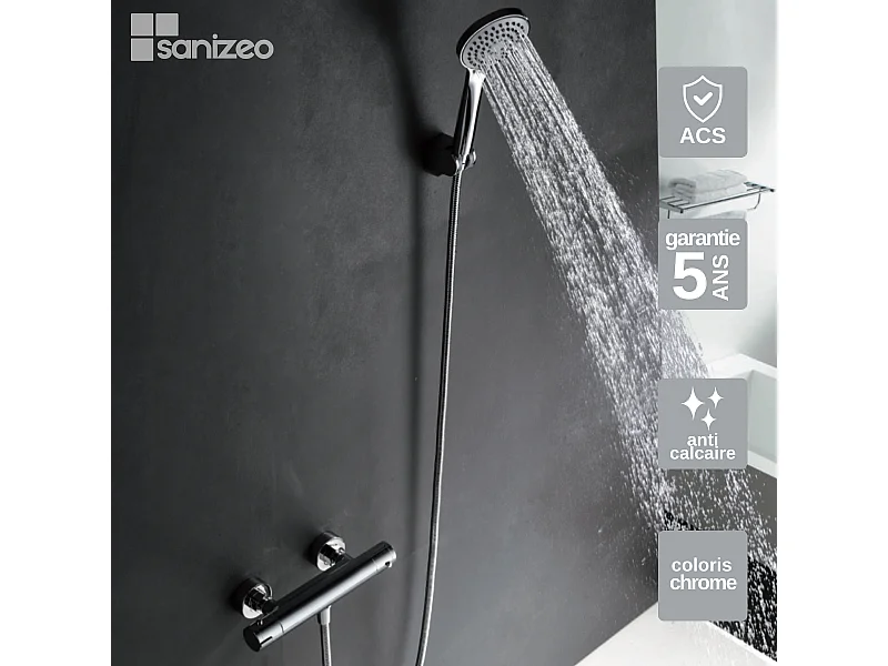 Ensemble de Douche Anti-Calcaire Thermostatique Chrome CRETA BTC018-5