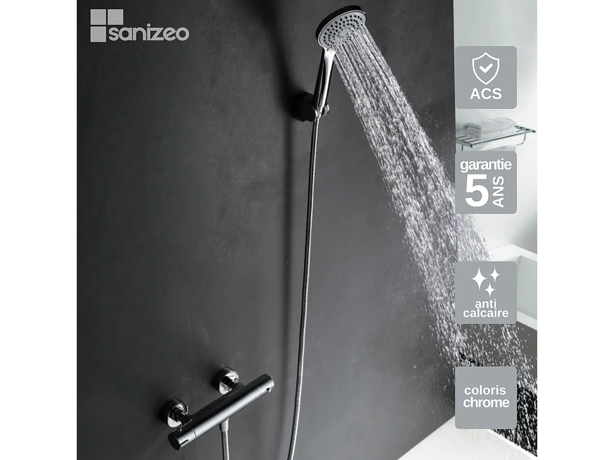 Ensemble de Douche Anti-Calcaire Thermostatique Chrome CRETA BTC018-5