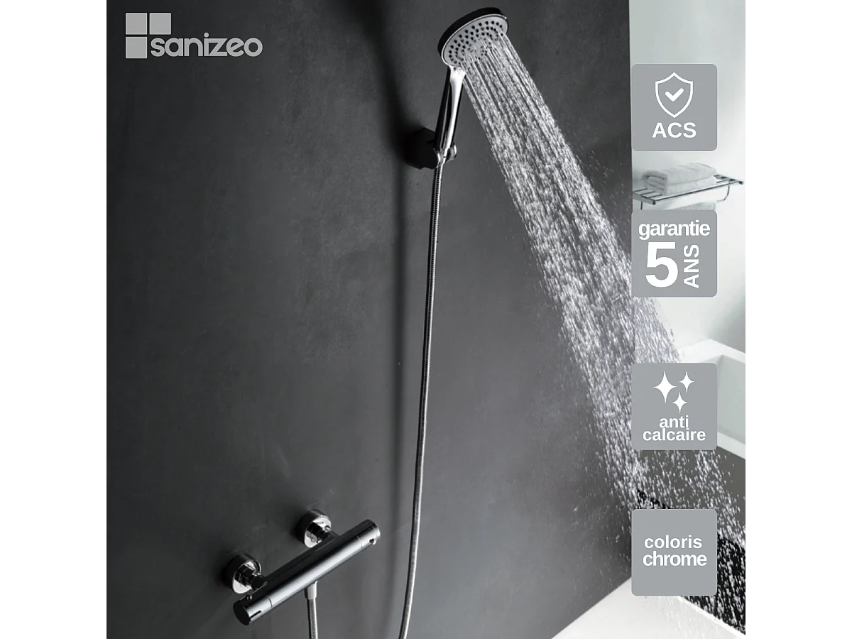 Ensemble de Douche Anti-Calcaire Thermostatique Chrome CRETA BTC018-5