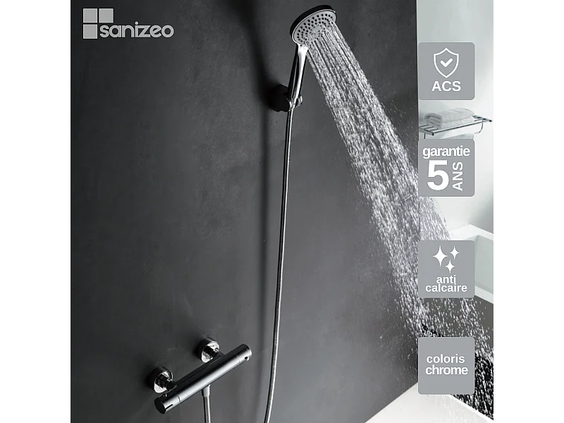 Ensemble de Douche Anti-Calcaire Thermostatique Chrome CRETA BTC018-5