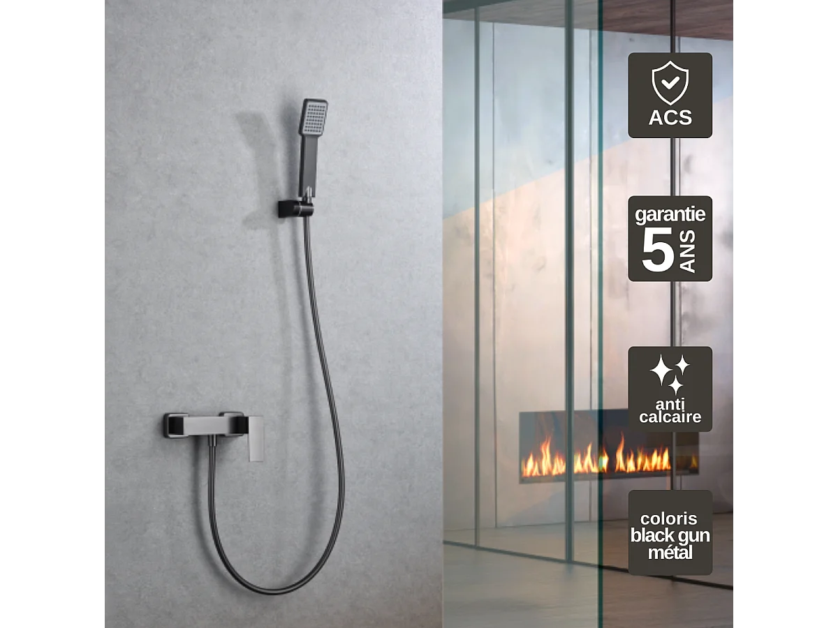 Ensemble de Douche Anti-Calcaire Black Gun Métal PISA BDP048-5BGM
