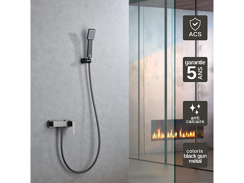 Ensemble de Douche Anti-Calcaire Black Gun Métal PISA BDP048-5BGM