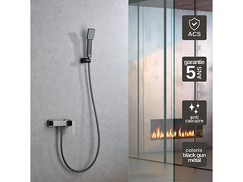 Ensemble de Douche Anti-Calcaire Black Gun Métal PISA BDP048-5BGM